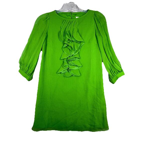 Tibi Dress‎ Womens 2 Green Silk Shift Ruffle Preppy Minimalist Classic Elegant - Picture 1 of 8